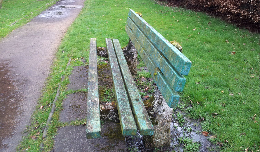An example of the benches in Longsight Park before they were replaced by seats made from recycled plastic An example of the benches in Longsight Park before they were replaced by seats made from recycled plastic