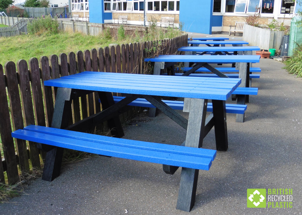 Denholme Recycled Plastic Picnic Table With Blue Top 