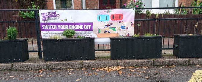 Goose Green Primary School using recycled plastic planters