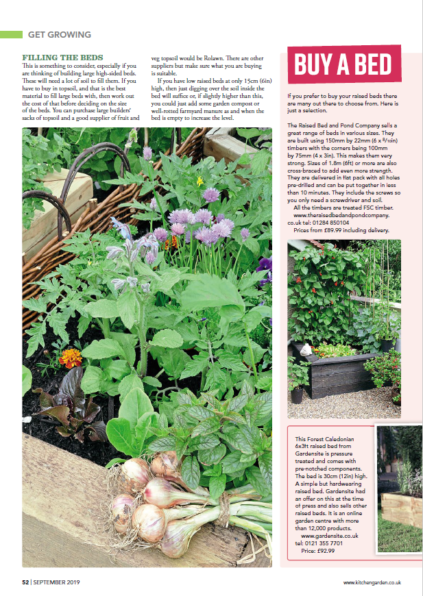 Page 1 of Kitchen Garden magazine's raised beds spread