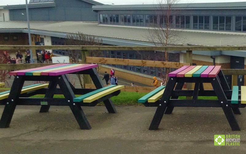 A wider shot of Chapelhall Primary's new picnic tables.