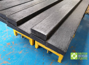 Recycled plastic planks in the factory