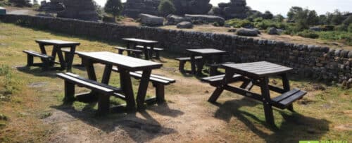 A selection of British Recycled Plastic picnic tables at the National Trust property at Brimham Rocks