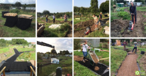 Picture shows a collage of images illustrating the installation process at Long Eaton Community Garden