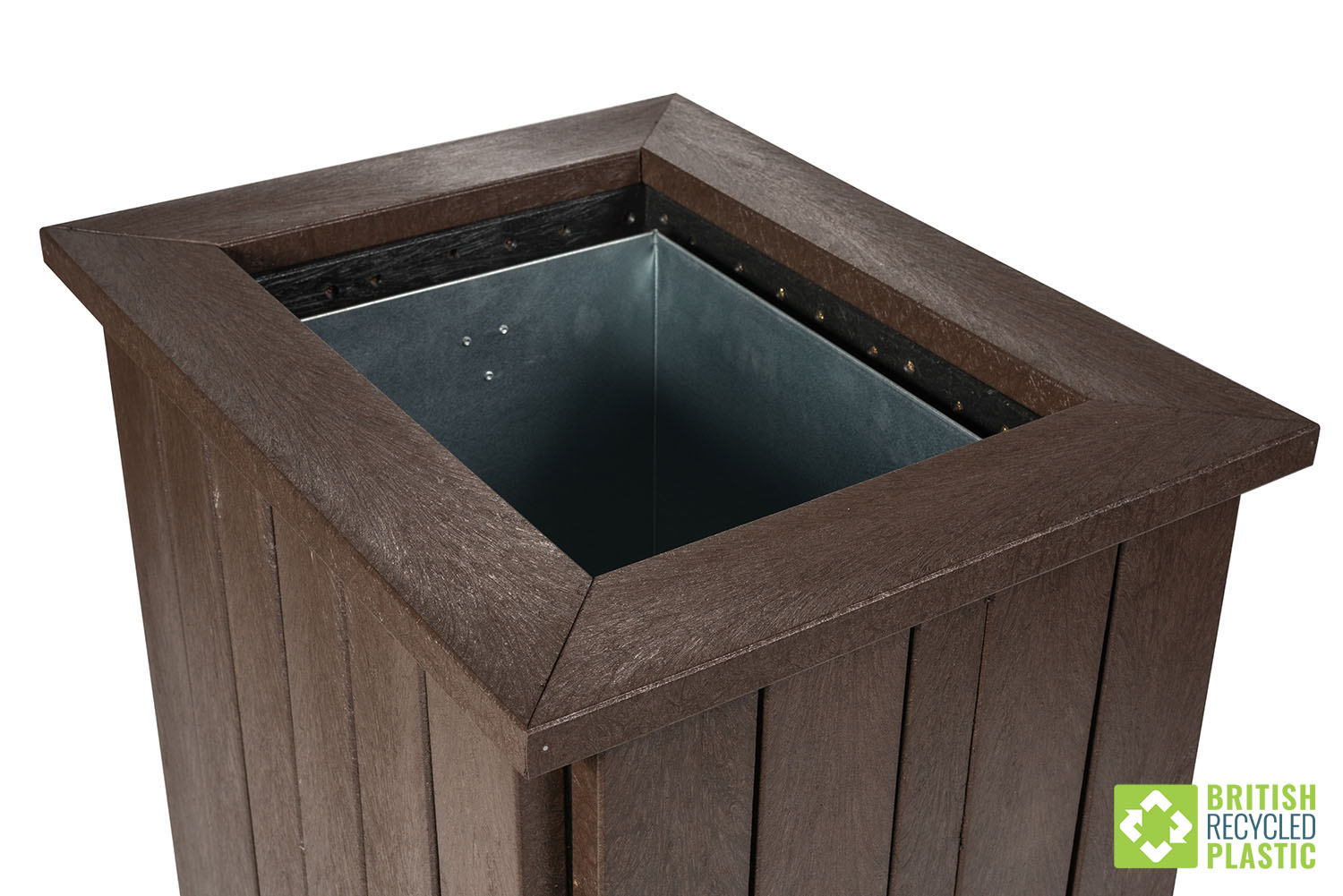 Open topped recycled plastic litter bin with steel insert Open topped recycled plastic litter bin with steel insert
