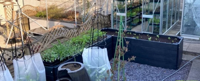 500mm wide recycled plastic raised bed kits in a private garden