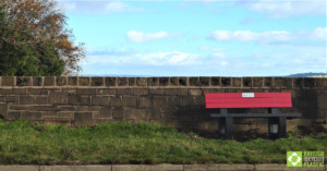 Harewood bench in red and black, engineered from British Recycled Plastic