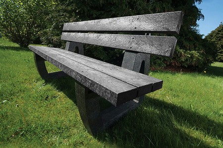 A black Harewood recycled plastic bench