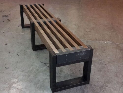 Hygienic and non-absorbent recycled plastic Skipton benches used here in a sport centre changing room
