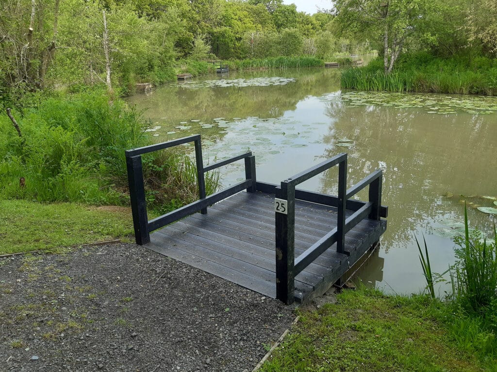 A British Disabled Angling Association approved fully accessible fishing peg made from recycled plastic