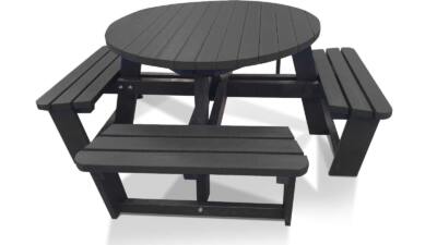 The Calder 8 seater recycled plastic round table in black