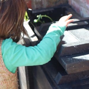 A child peeping in to a 500mm wide Micro Callis compost bin