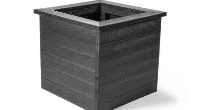 An empty Haworth recycled plastic planter in black