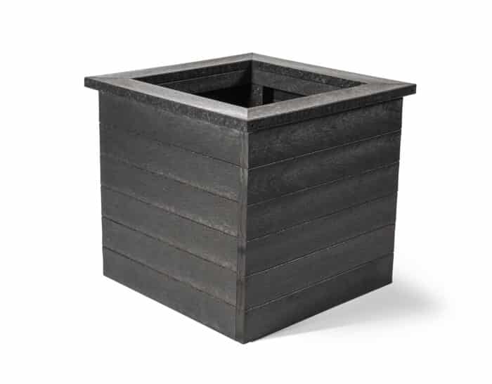 An empty Haworth recycled plastic planter in black