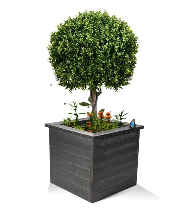 A Haworth recycled plastic planter in black