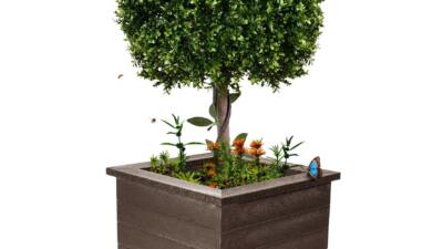 A Haworth recycled plastic planter in brown