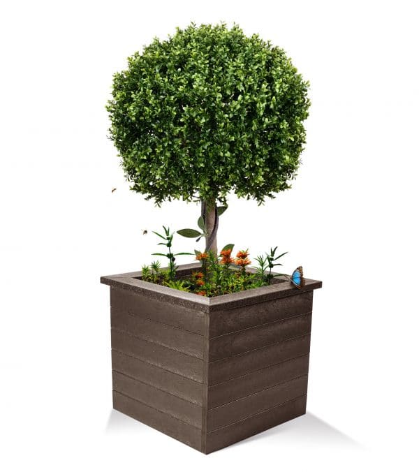 A Haworth recycled plastic planter in brown