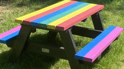 Holmfirth rainbow picnic bench