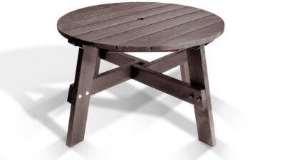 A table from the recycled plastic Roundhay garden set in brown