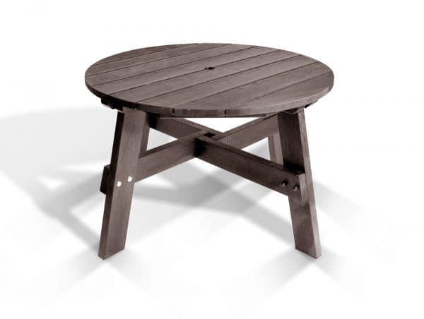 A table from the recycled plastic Roundhay garden set in brown