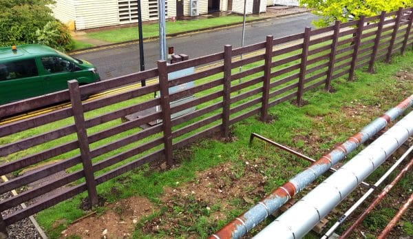 Recycled plastic post and rail fencing at a chemical plant