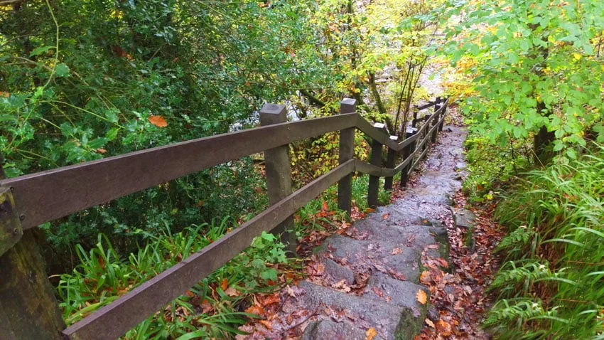 Recycled plastic lumber planks and posts used to make fencing at the National Trust property of Hardcastle Crags