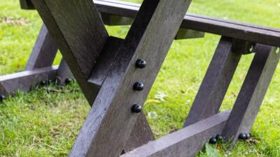 A frame detail of a Batley easy access picnic table at Queens Park, Bolton