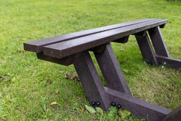 Recycled plastic Batley picnic table seat rake detail at Queens Park, Bolton