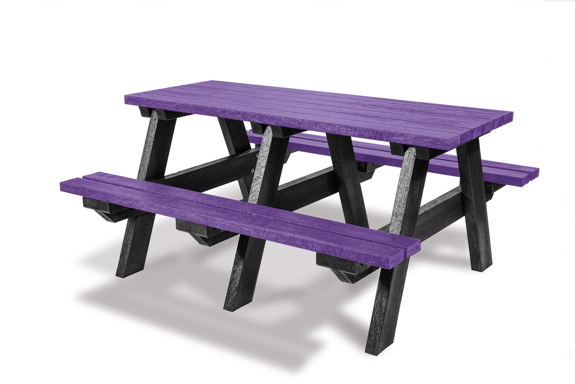 The Denholme classic recycled plastic A-frame adult picnic table, seen here in purple
