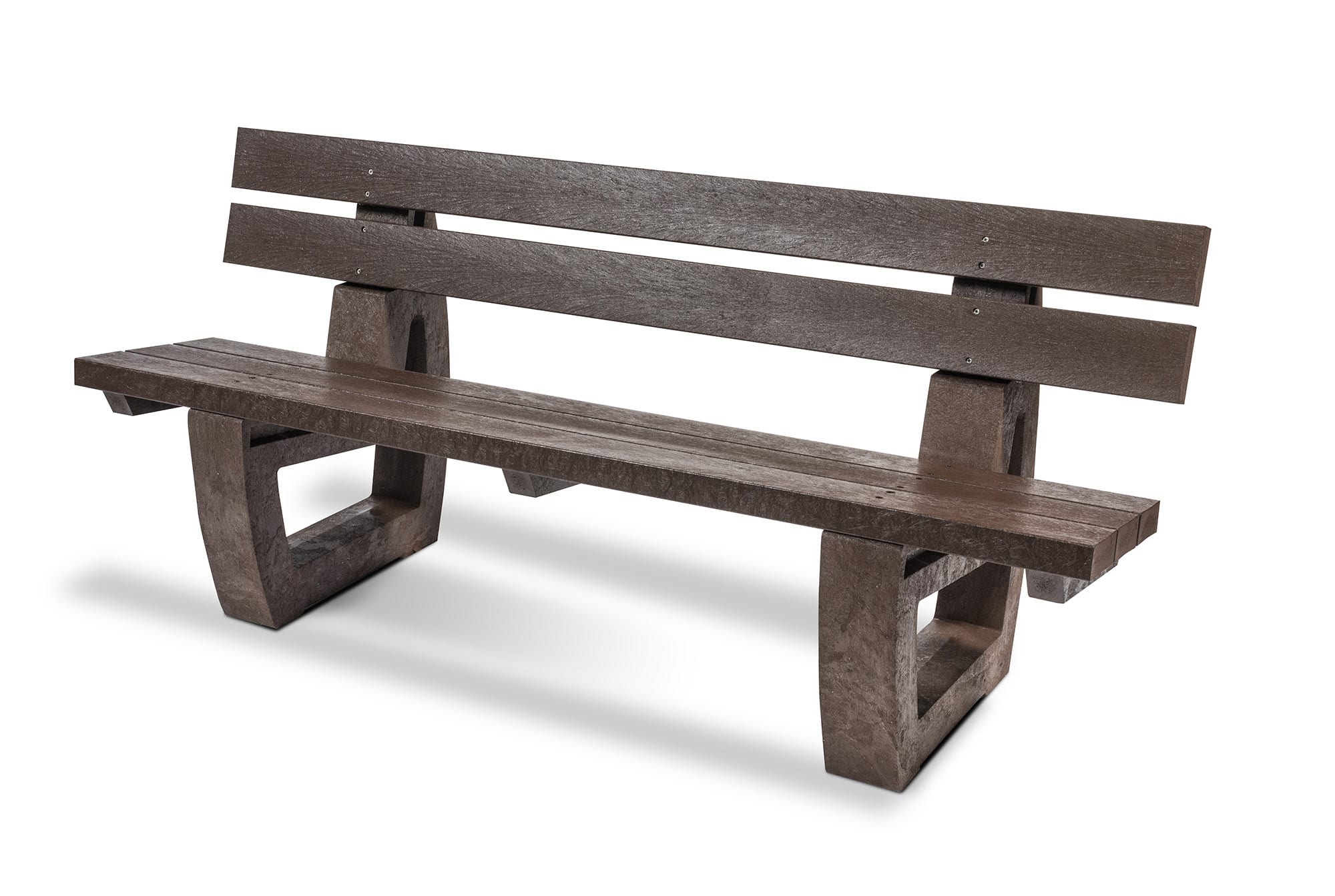 A 1800mm recycled plastic Harewood bench in brown