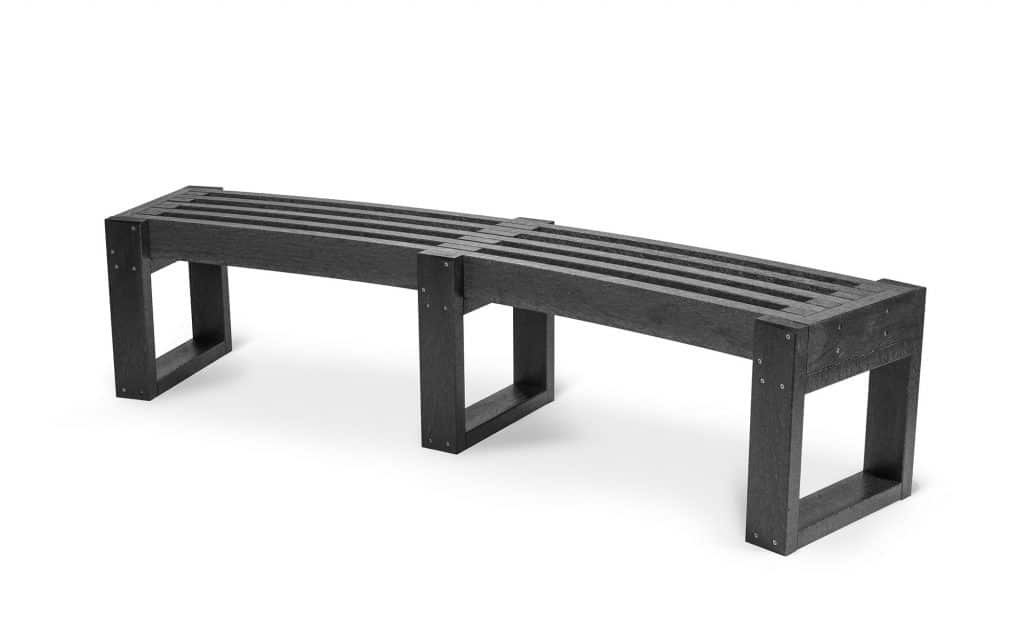 A Skipton Curved recycled plastic bench in black