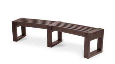 A Skipton Curved recycled plastic bench in brown