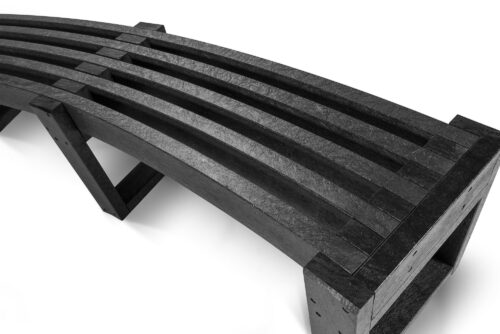 a detail of a Skipton Curved recycled plastic bench in black