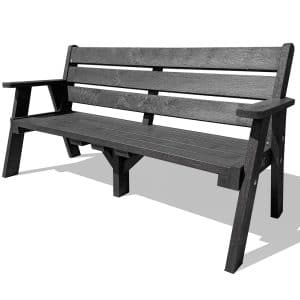 The recycled plastic Ilkley sloper bench with armrests in black