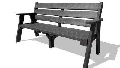 The recycled plastic Ilkley sloper bench with armrests in black