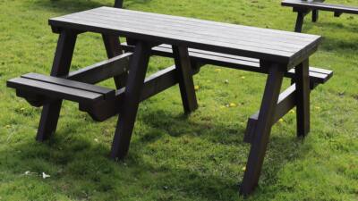 A dark brown Bradshaw wheelchair accessible picnic table from British Recycled Plastic