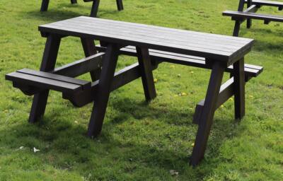 A dark brown Bradshaw wheelchair accessible picnic table from British Recycled Plastic