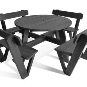 Calder 8 seater circular recycled plastic picnic table with backrests in black