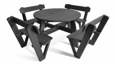 Calder 8 seater circular recycled plastic picnic table with backrests in black