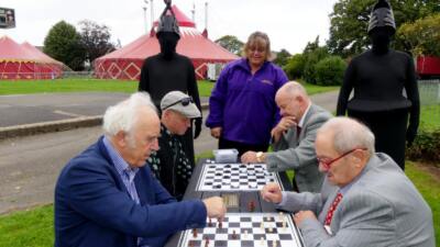 The Otley recycled plastic activity table in black, available with a variety of different tops, seen here at Victoria Park in Bideford