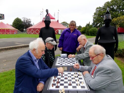 The Otley recycled plastic activity table in black, available with a variety of different tops, seen here at Victoria Park in Bideford