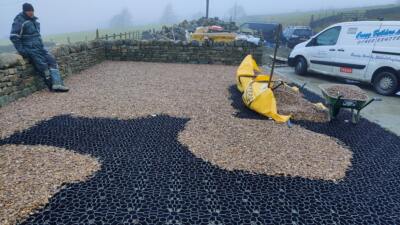 The Hebden X-Grid with gravel dressing used as a permeable car-park by Cragg Builders in Cragg Vale