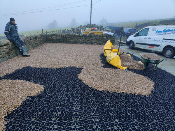 The Hebden X-Grid with gravel dressing used as a permeable car-park by Cragg Builders in Cragg Vale