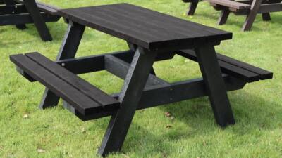 The Holmfirth junior recycled plastic A-frame picnic table in black, suitable for infant and junior schools