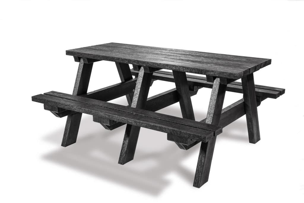 The Denholme classic recycled plastic A-frame adult picnic table, seen here in black
