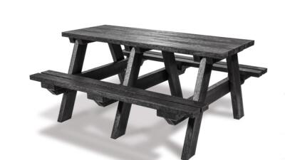 The Denholme classic recycled plastic A-frame adult picnic table, seen here in black