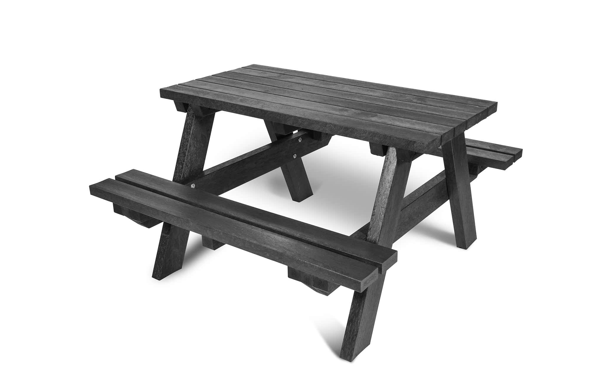 The Holmfirth junior recycled plastic A-frame picnic table in black, suitable for infant and junior schools