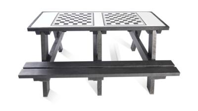 The Otley recycled plastic activity table in black, available with a variety of different tops