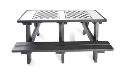 The Otley recycled plastic activity table in black, available with a variety of different tops