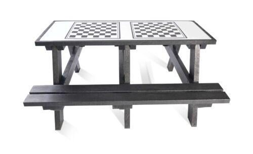 The Otley recycled plastic activity table in black, available with a variety of different tops
